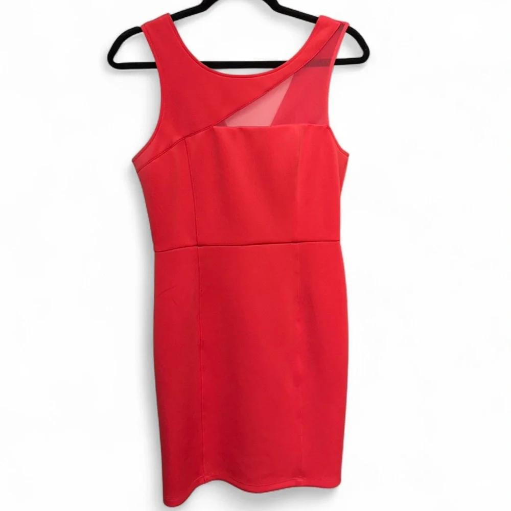 GUESS Red Mesh-Panel Bodycon Mini Dress - Picture 2 of 8